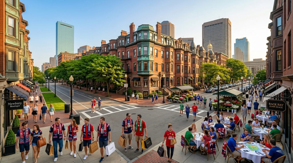 Back Bay neighborhood in Boston with visitors during the World Cup.Hotels in Boston for FIFA World Cup 2026