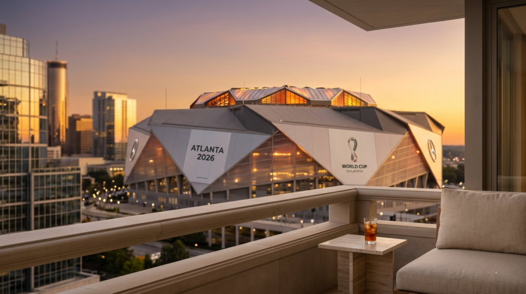 Luxury travel guide header featuring available accommodation and last minute hotels Atlanta World Cup 2026 near the stadium.