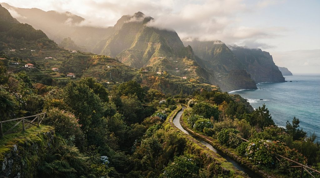 Madeira mountain landscape and coastal scenery during fall