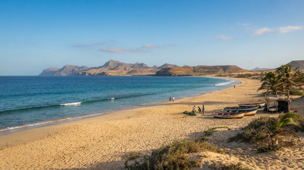 Cape Verde in September with golden beach and Atlantic Ocean