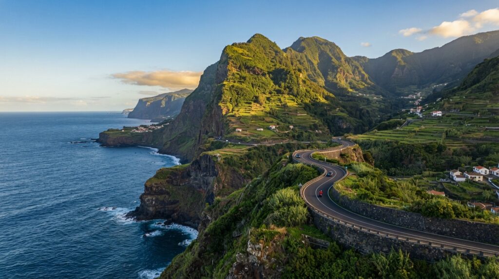 Madeira Portugal in September with dramatic cliffs and Atlantic Ocean
