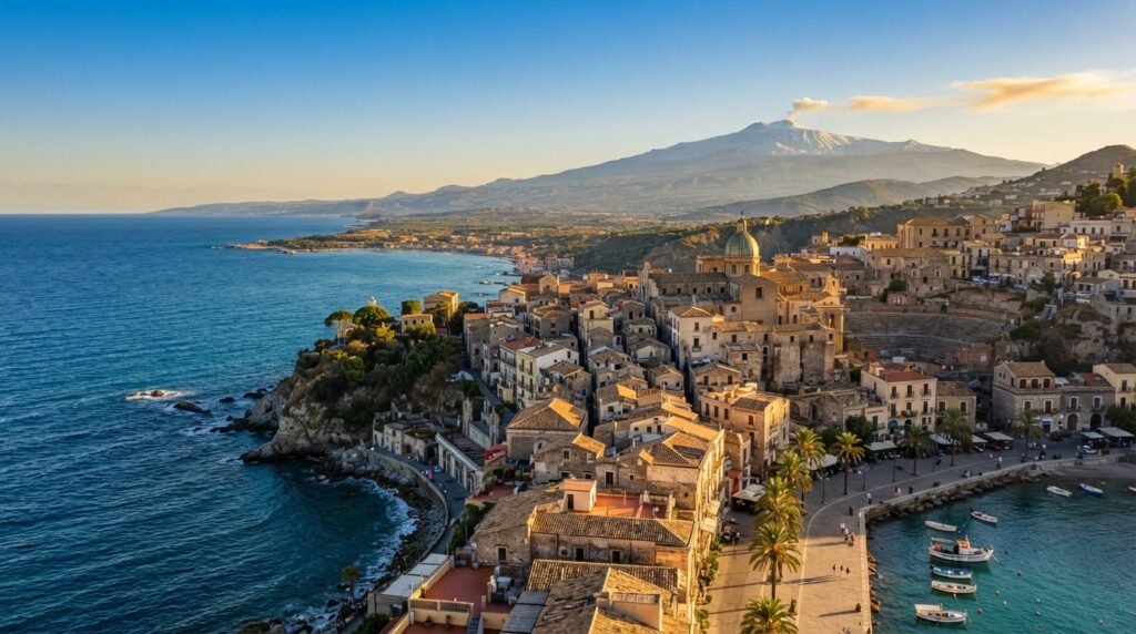 Sicily Italy in best late summer destinations
 with Mediterranean coast and Mount Etna