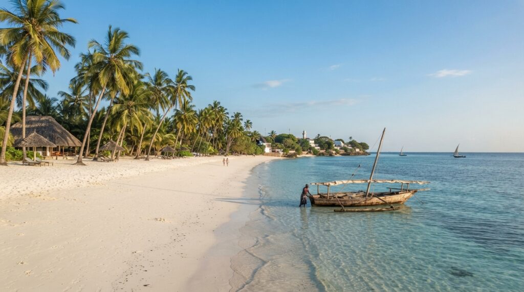 Zanzibar Tanzania in September with white sand beach and turquoise ocean